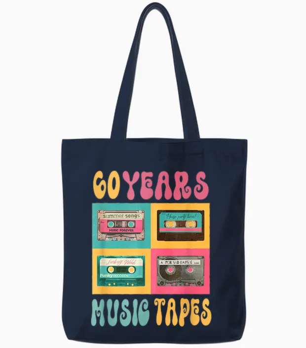 60 Jahre Musictapes Geburtstag Retro Nostalgie 1963 Kassette Tote Bags in Navy