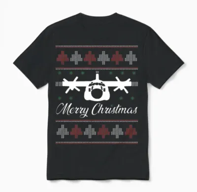 C-130 Hercules Airplane Ugly Christmas Unisex T-Shirt - Black