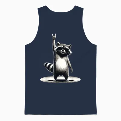 Retro Raccoon Rock Music Gift Men Children Women Funny Raccoon T-Shirt, Black Unisex Tank Top - Navy