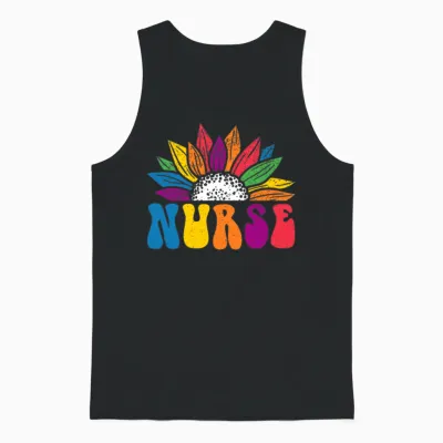 Retro Rainbow Sunflower Nurse Unisex Tank Top - Black