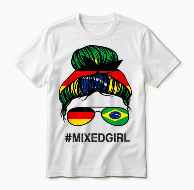 Brasilien Deutschland Flagge Brasilien Deutsch Unordentlicher Dutt Unisex T-Shirt in White