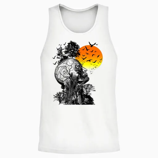 Vintage Funny Hangover Human Tree Retro Artistic Sunset Unisex Tank Top - White