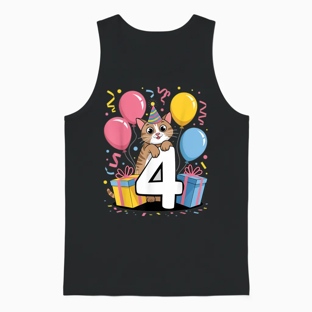 Katze 4. Geburtstag Für Junge Mädchen 4 Jahre Alt Vierte Vier Katze Unisex Tank Top in Black