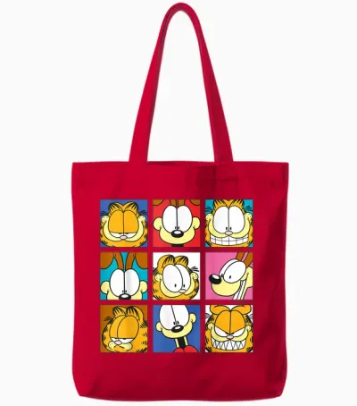 Garfield - Odie All Faces Classic T-Shirt, Black, S Tote Bags - Red