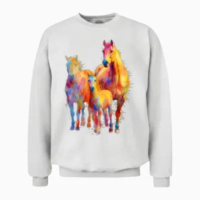 Miniature Horses Mini Horse Watercolor Splash Unisex Sweatshirt - White