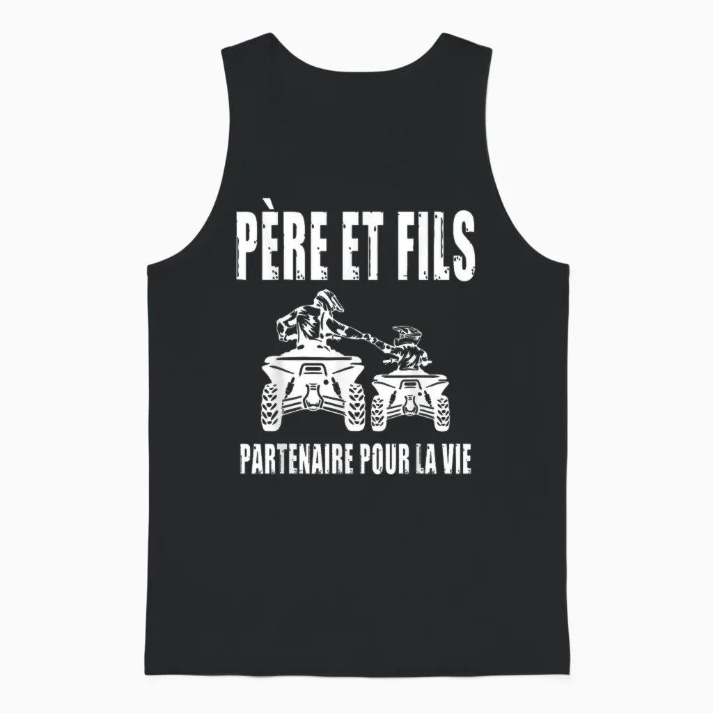 Father and Son Quad Atv Dad Motorcycle Cross Biker Fathers Day Unisex Tank Top in Black