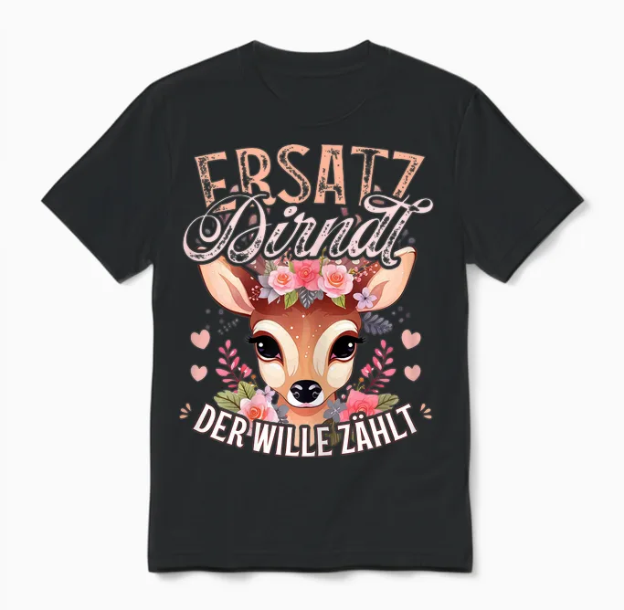 Ersatz Dirndl T-Shirt Damen Trachtenshirt Mädchen Trachten Unisex T-Shirt in Black