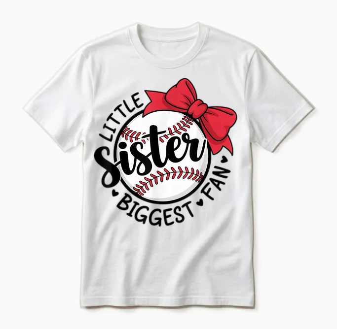 Baseball Little Sister Biggest Fan Bow Baseball Sister Unisex T-Shirt in White