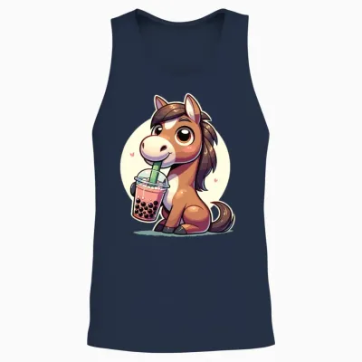 Kawaii Horses Bubble Tea Boba Horse Unisex Tank Top - Navy
