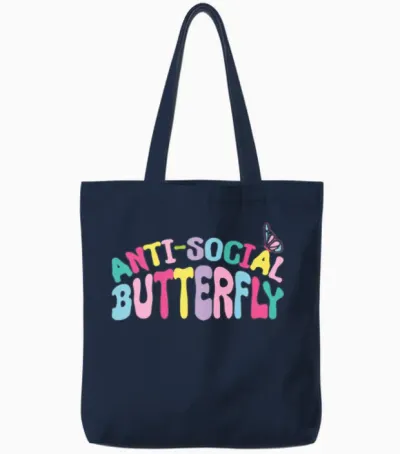 Retro Groovy- Antisocial Butterfly Tote Bags - Navy