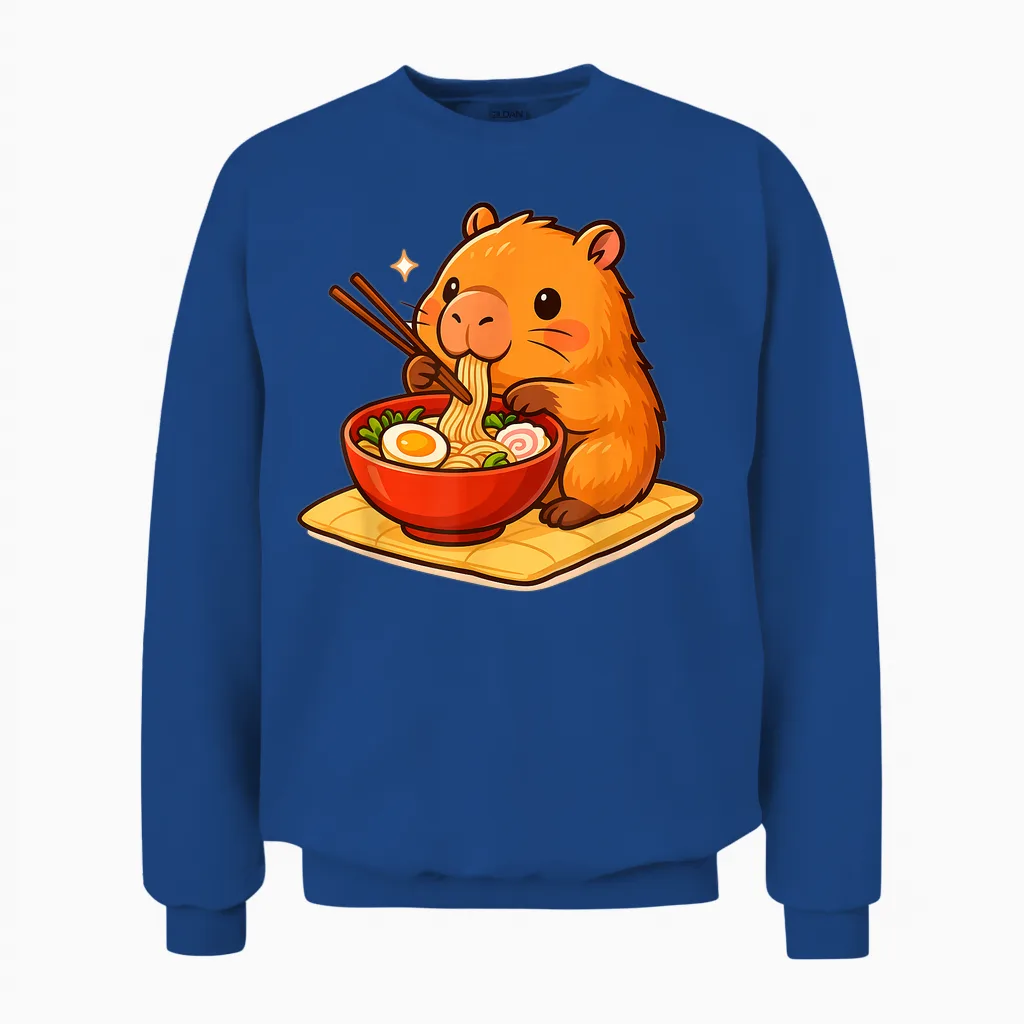 Kawaii Cute Capybara Eating Japanese Ramen Noodles Anime Unisex Sweatshirt in Royal