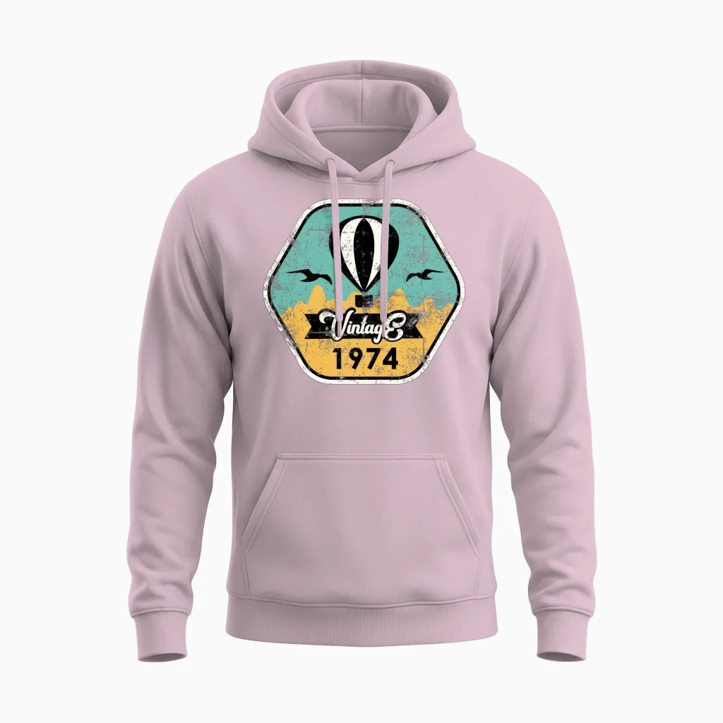 1974 Vintage 50th Birthday Unisex Hoodie in Light Pink