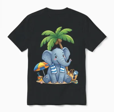 éléphant à La Plage En été Unisex T-Shirt - Black