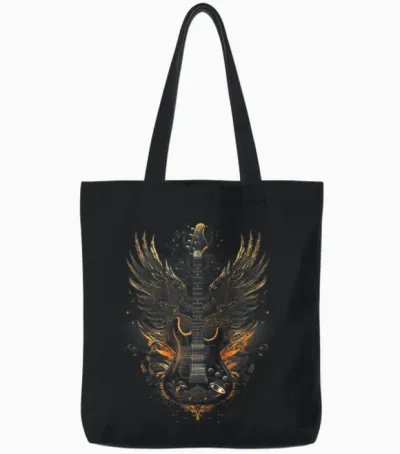 Electric Guitar with Wings Baroque Rock Design Art Tote Bags - Black