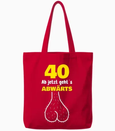 40th Birthday from Now Goes Downward Funny Men's Outfit Tote Bags - Red