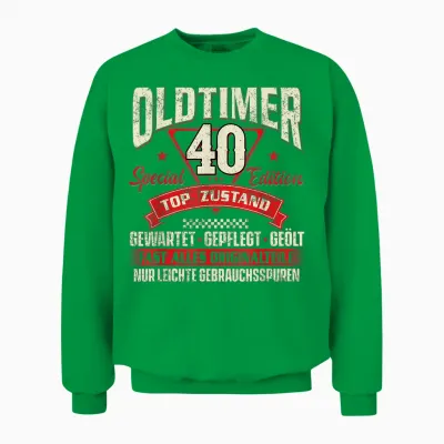 Funny Oldtimer 40 Jahre Birthday T-Shirt, Black Unisex Sweatshirt - Irish Green