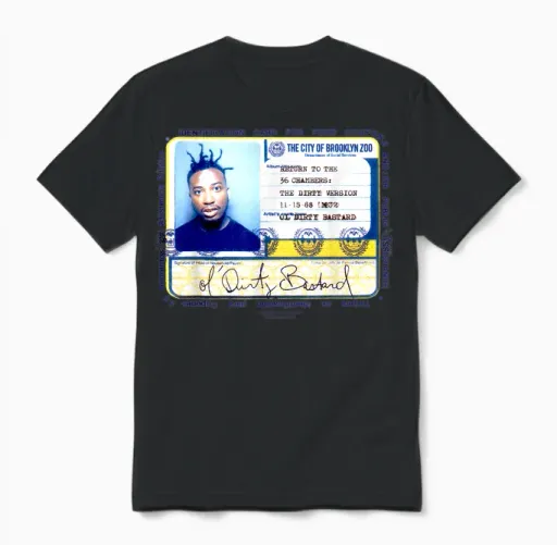 Odb Ol Dirty Ba--Card Id Return 36 Chambers Art Brooklyn Zoo T-Shirt, White, S Unisex T-Shirt in Black