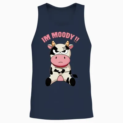 Funny Moody Cow Moo Unisex Tank Top - Navy