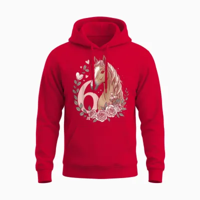6th Birthday Horse Girl 6 Years Horse Decoration Riding Pony Unisex Hoodie - Red