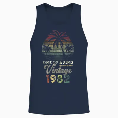 Vintage 1982 Anniversaire 44 Ans Palmiers Retro Unisex Tank Top - Navy
