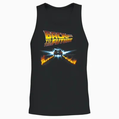 Back to the Future Delorean and Logo T-Shirt, Black Unisex Tank Top - Black