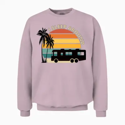 I Sleep Around Funny Rv Retro Sunset Unisex Sweatshirt - Light Pink