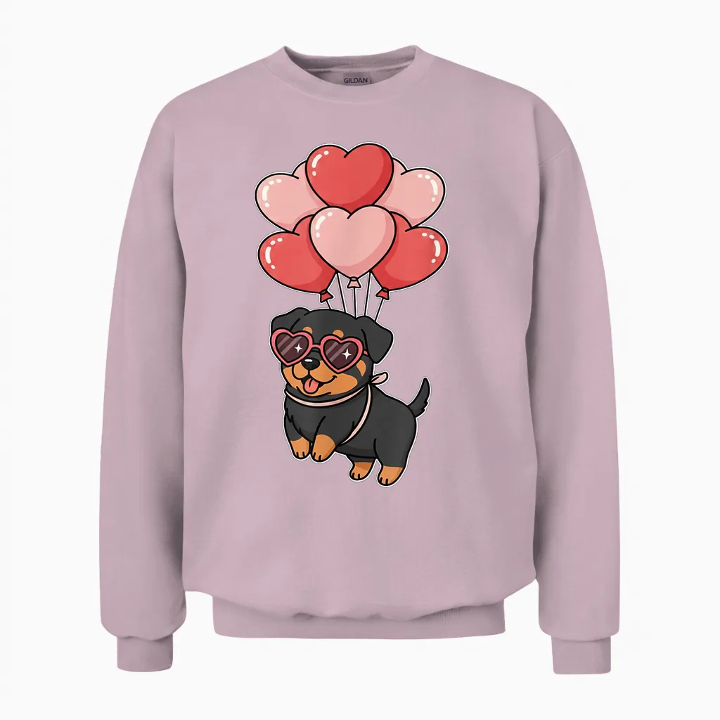 Funny Womens Valentines Day Heart Balloons Rottweiler Lover Unisex Sweatshirt in Light Pink