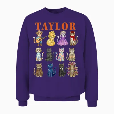 Taylor Groovy Name Cat 80's Vintage Birthday Girls Unisex Sweatshirt - Purple