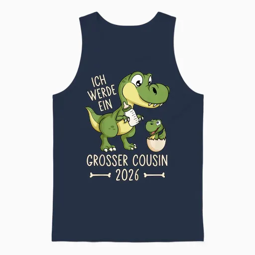 Children's Dinosaur Baby Dino I Will Be a Big Cousin 2026 T-Shirt, Black, S Unisex Tank Top in Navy