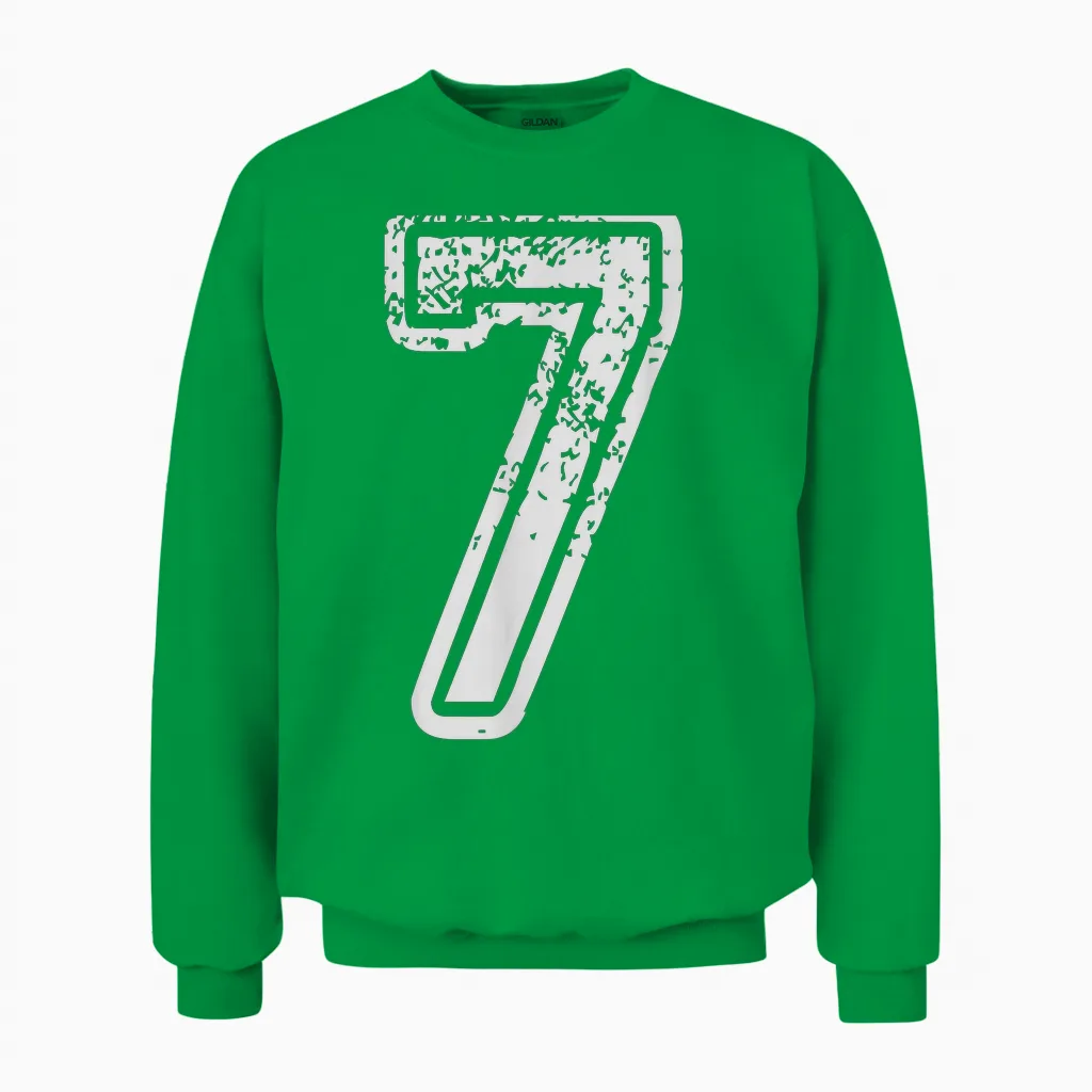 Team Jersey Uniforms Number 7 Seven School Sports Birthdays Unisex Sweatshirt in Irish Green