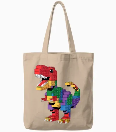 Master Builder Men Boys Kids Building Bricks Dinosaur T-Rex Tote Bags - Natural