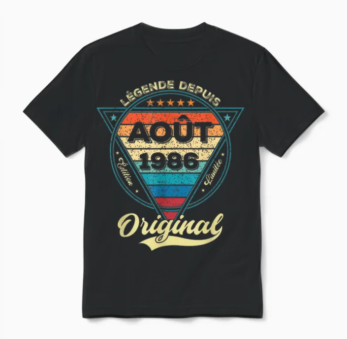 Legend Since August 1986 39th Birthday Unisex T-Shirt in Black