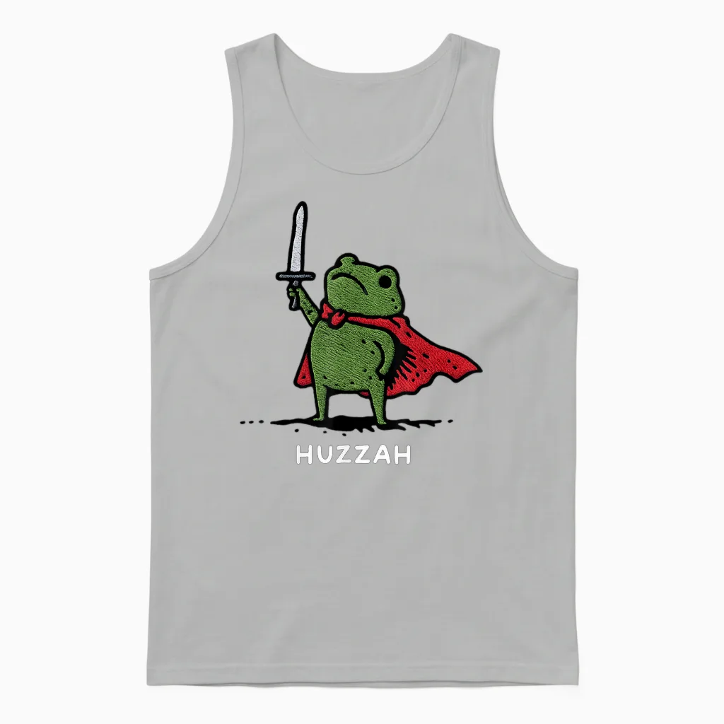 Huzzah Frog Knight Funny Sword Meme Quote Unisex Tank Top in Ash