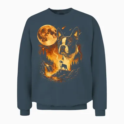 Boston Terrier Hurlant à La Lune Chien Vintage Unisex Sweatshirt - Dark Heather