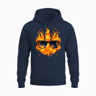 Cool Fire and Flames Glasses T-Shirt, Black Unisex Hoodie - Navy