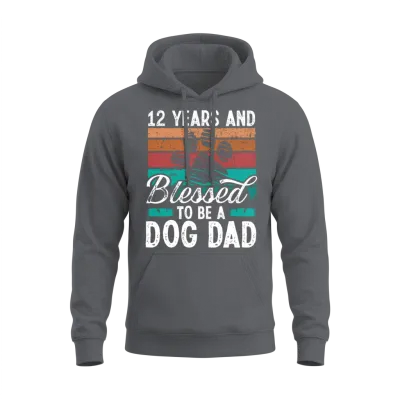 12 Year Old Dog Dad 12 Birthday Retro Dog Father Unisex Hoodie - Charcoal