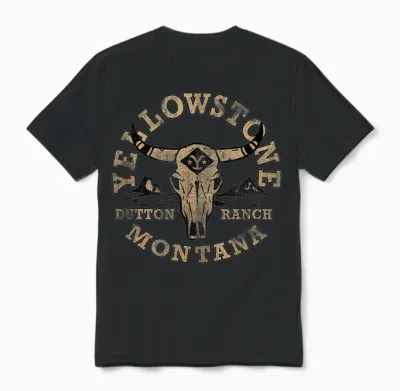 Yellowstone Dutton Ranch Bull Skull Logo V2 T-Shirt, Gray Unisex T-Shirt - Black