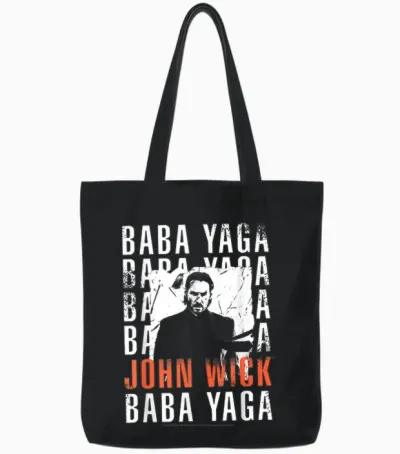 John Wick Baba Yaga Repeating Text & Photo Action Movie Tote Bags - Black
