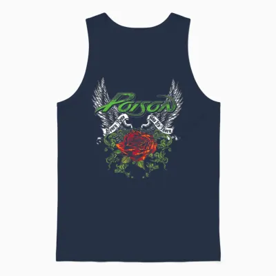 Poison Band Thorns & Wings Black T-Shirt - Classic Fit, Crew Neck, Short Sleeve, Adult, Casual Unisex Tank Top - Navy