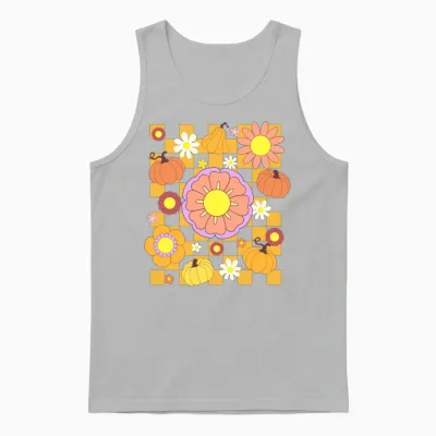 Pumpkin and Flower Retro Unisex Tank Top - Ash