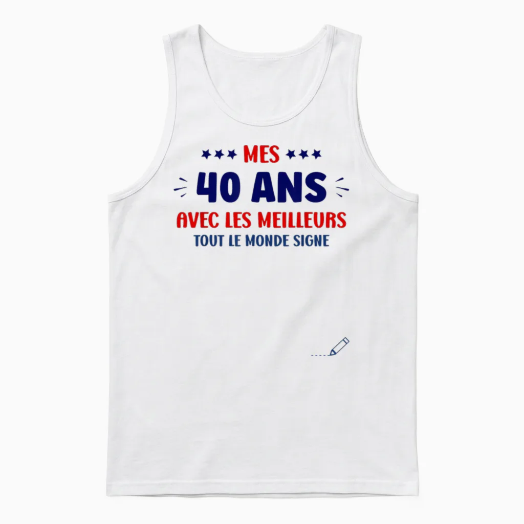 Signature 40 Years Anniversary Humour 40 Years to Sign T-Shirt, White, S Unisex Tank Top in White