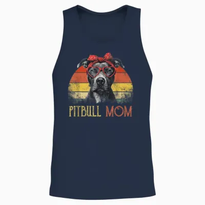 Pitbull Mom Dog Retro Vintage Design Unisex Tank Top - Navy