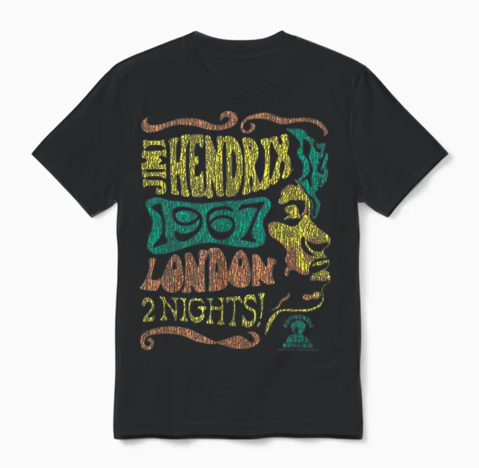 Jimi Hendrix 1967 London Concert Vintage Band Unisex T-Shirt in Black