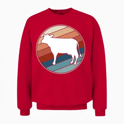 Cow in Retro Style Unisex Sweatshirt - Red