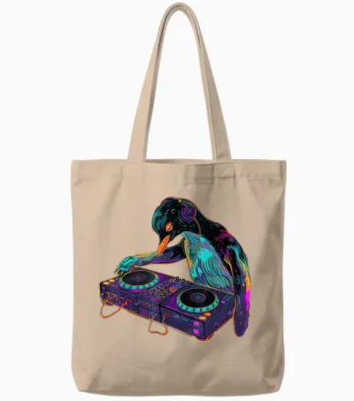 Pinguin Musik Dj House Musik Artwork Plattenspieler Dj Pinguin Tote Bags - Natural