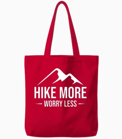 Hike More, Worry Less Tote Bags - Red