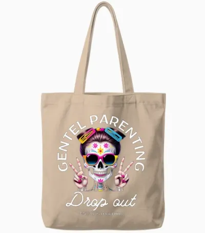 Gentle Parenting Drop Out Funny Skull Woman Tote Bags - Natural