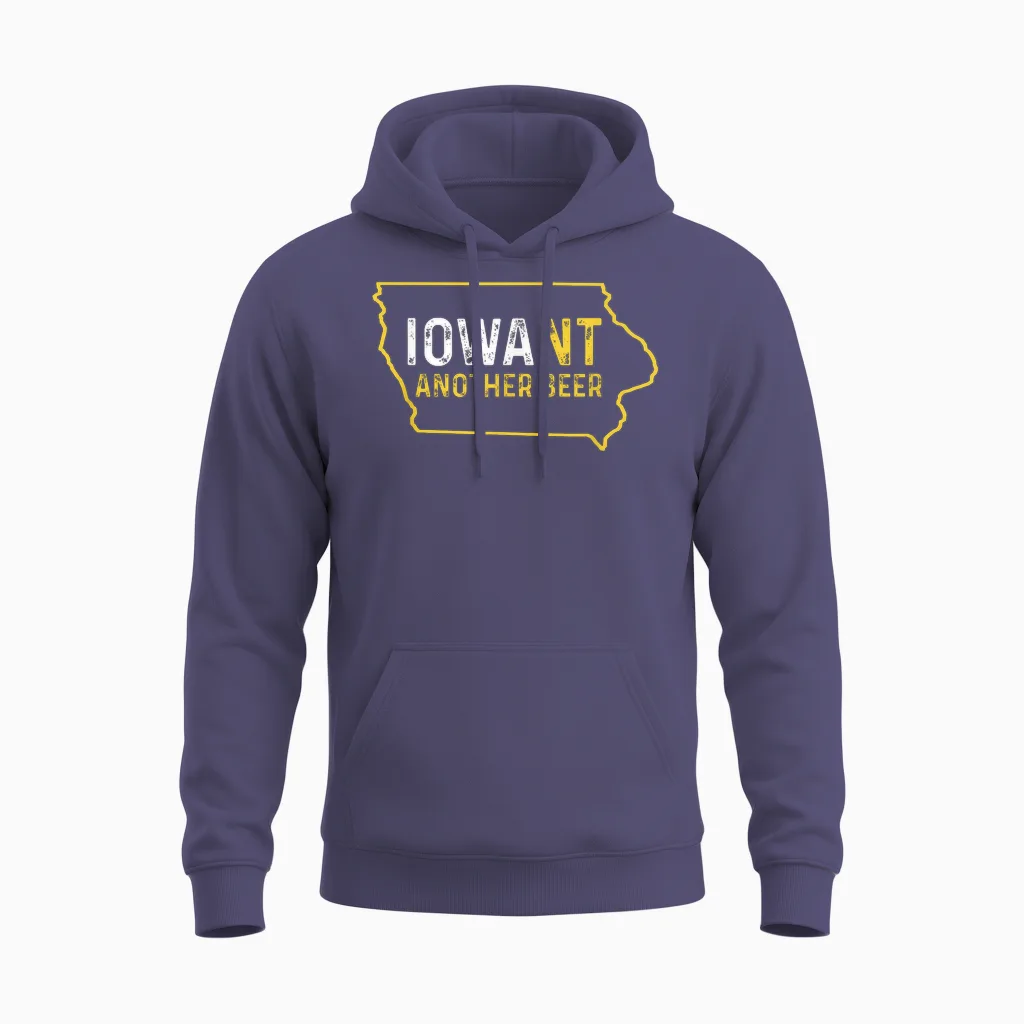 Funny Iowa Beer Distressed Iowa State Map Unisex Hoodie in Heather Sport Dark Navy