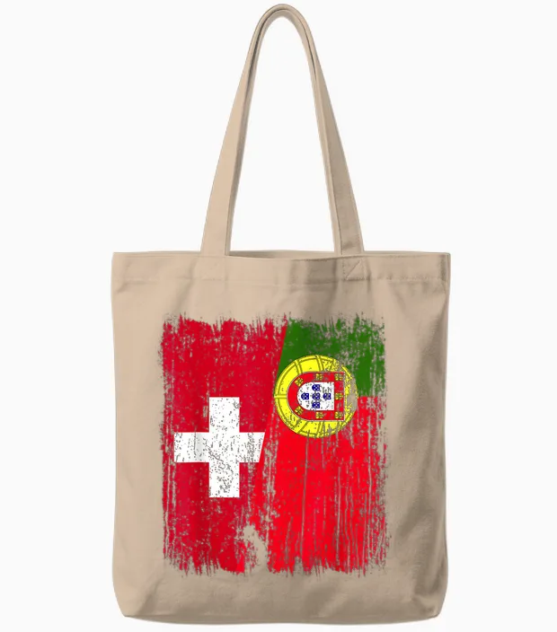 Portuguese Swiss Flag Half Jersey Switzerland Portugal Tote Bags in Natural