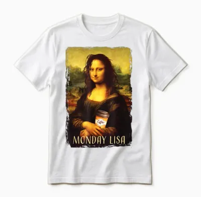 Montag Lisa Gioconda Mona Lisa Mit Kaffee Unisex T-Shirt - White
